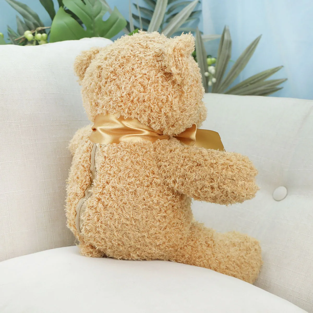 Мишка Кучерявый с золотым бантом, 35 см (Бежевый) от plush.team