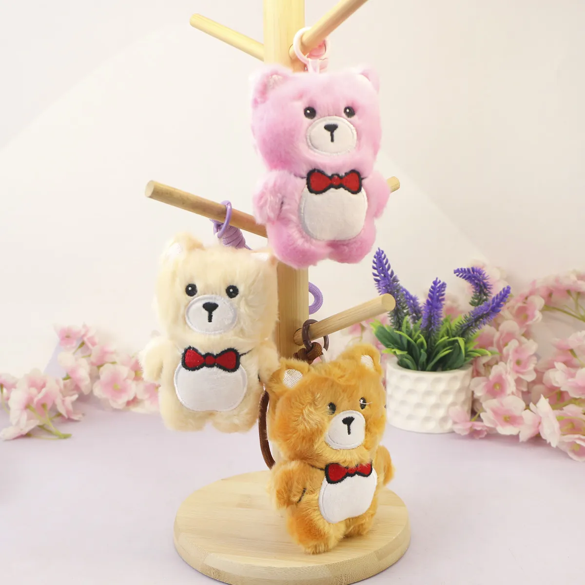 Мягкая игрушка с кольцом, Медведь с красной бабочкой, 11 см., 3+ от plush.team