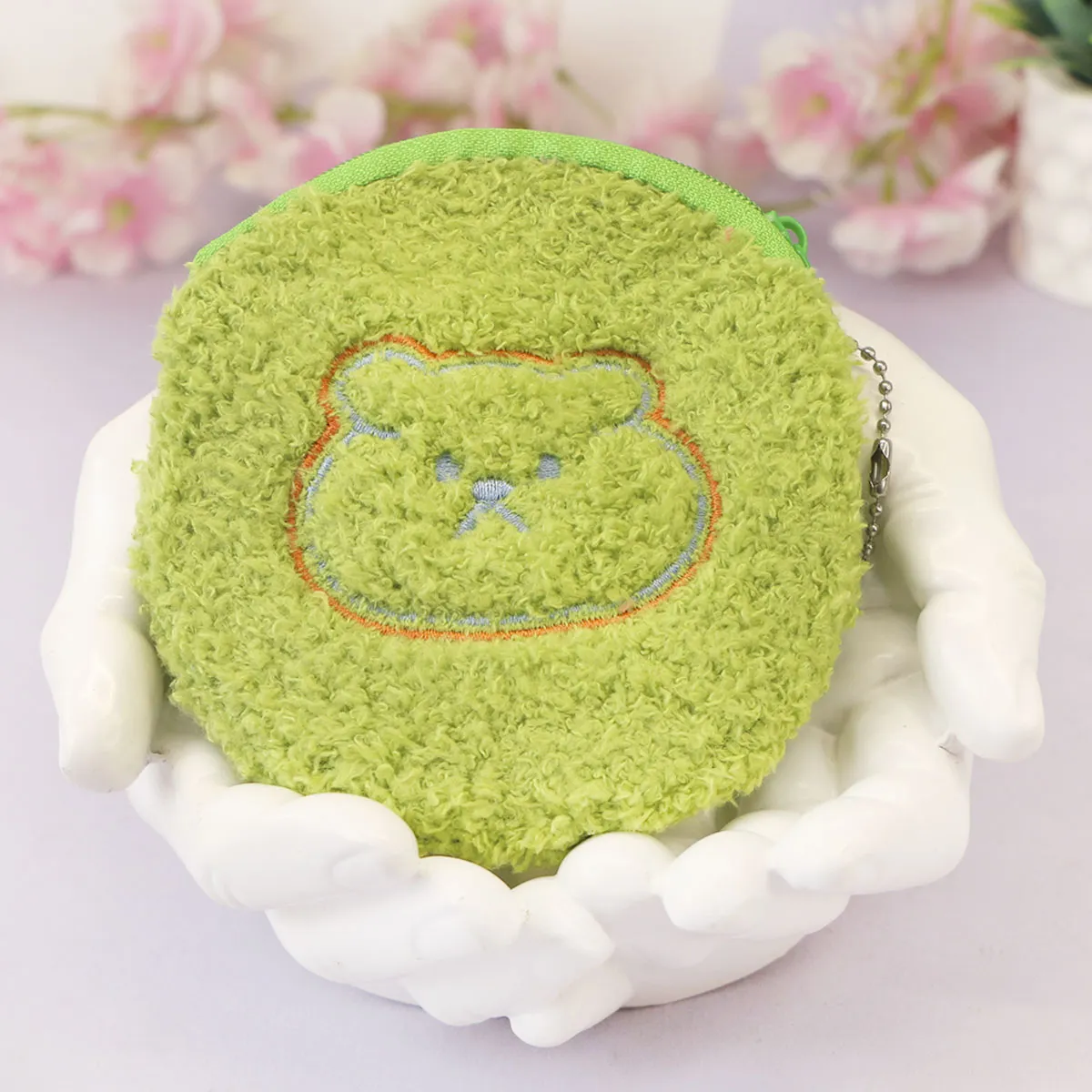 фото игрушки Кошелек мягкий кучерявый с вышивкой медведя, 11 см