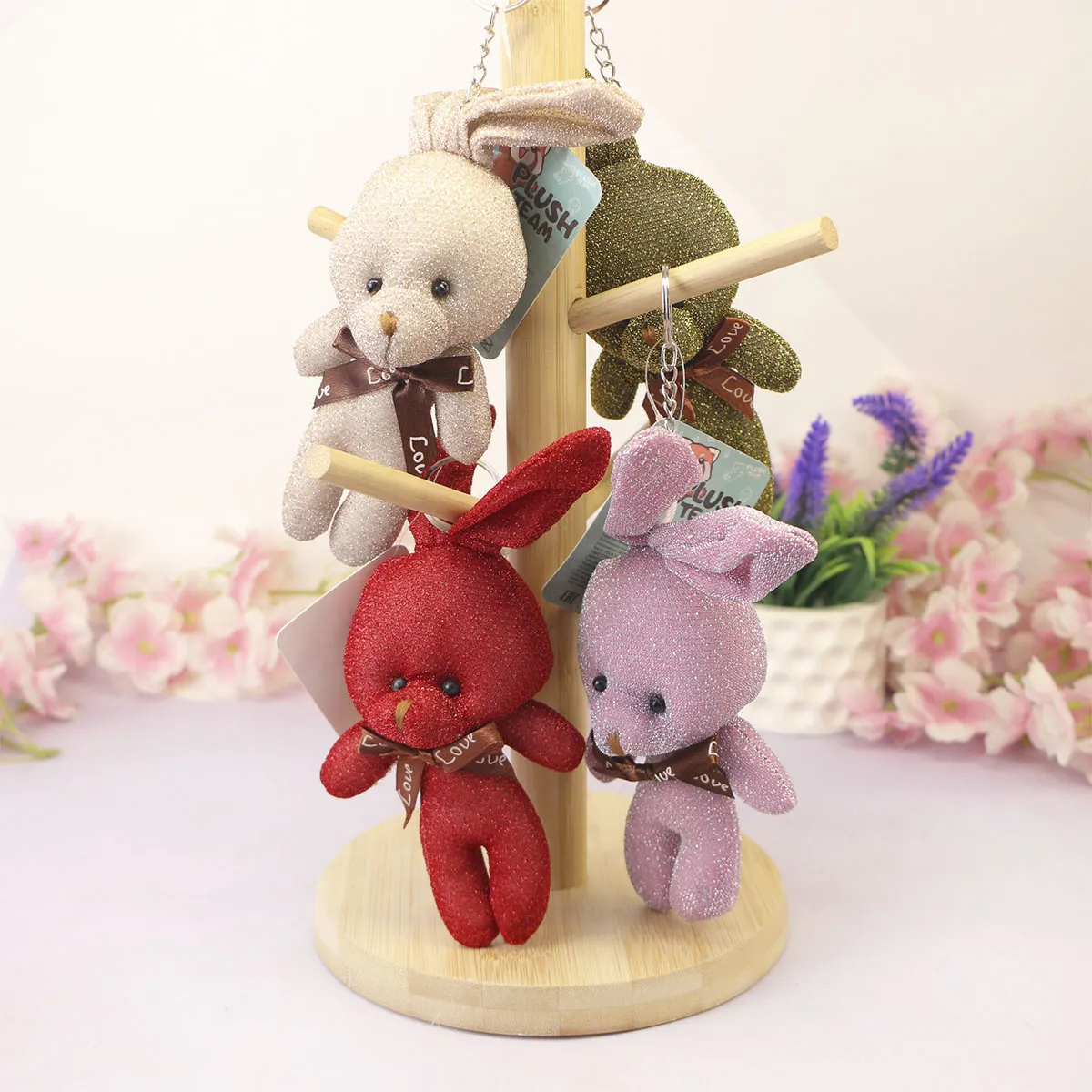 Мягкая игрушка с кольцом, Заяц блестящий с бантом, 15 см., 3+ от plush.team