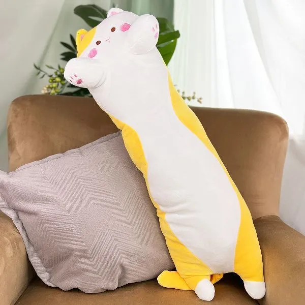 фото игрушки Кот подушка желтый с розовыми щеками, 70 см