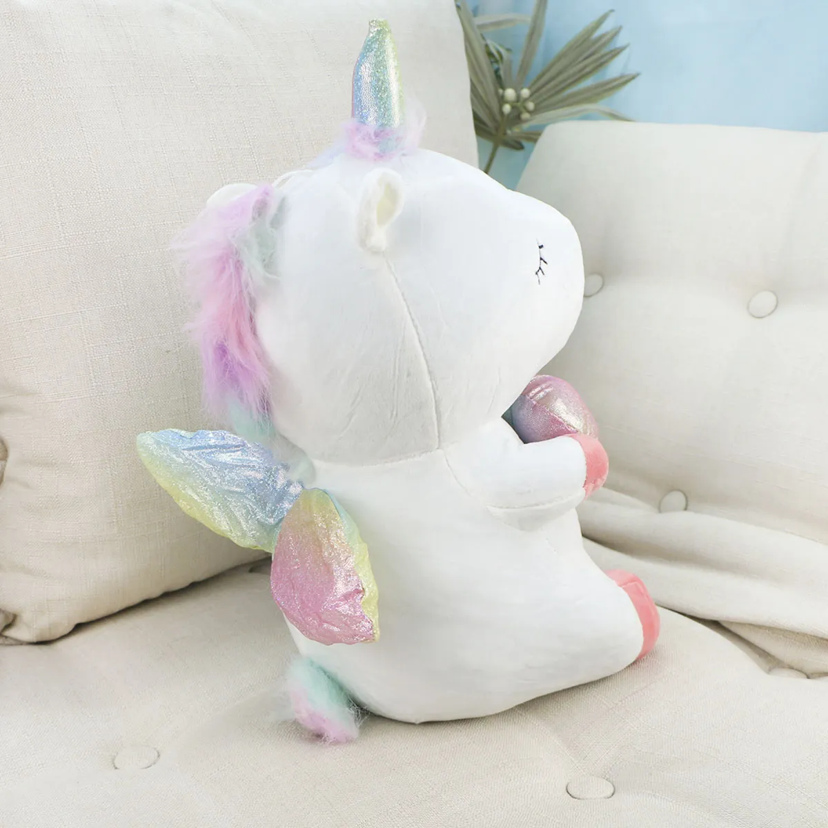 Мягкая игрушка, Единорог радужный с сердцем, 35 см., (Белый), 3+ от plush.team