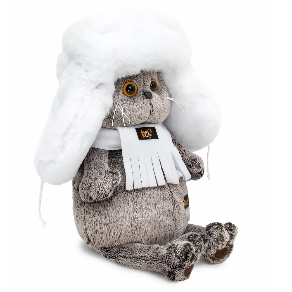 фото игрушки Игрушка Кот Басик в белой меховой шапке Ks22-302