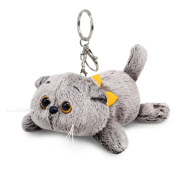 фото игрушки Кот Басик с бантиком лежачий, игрушка с кольцом, 11 см