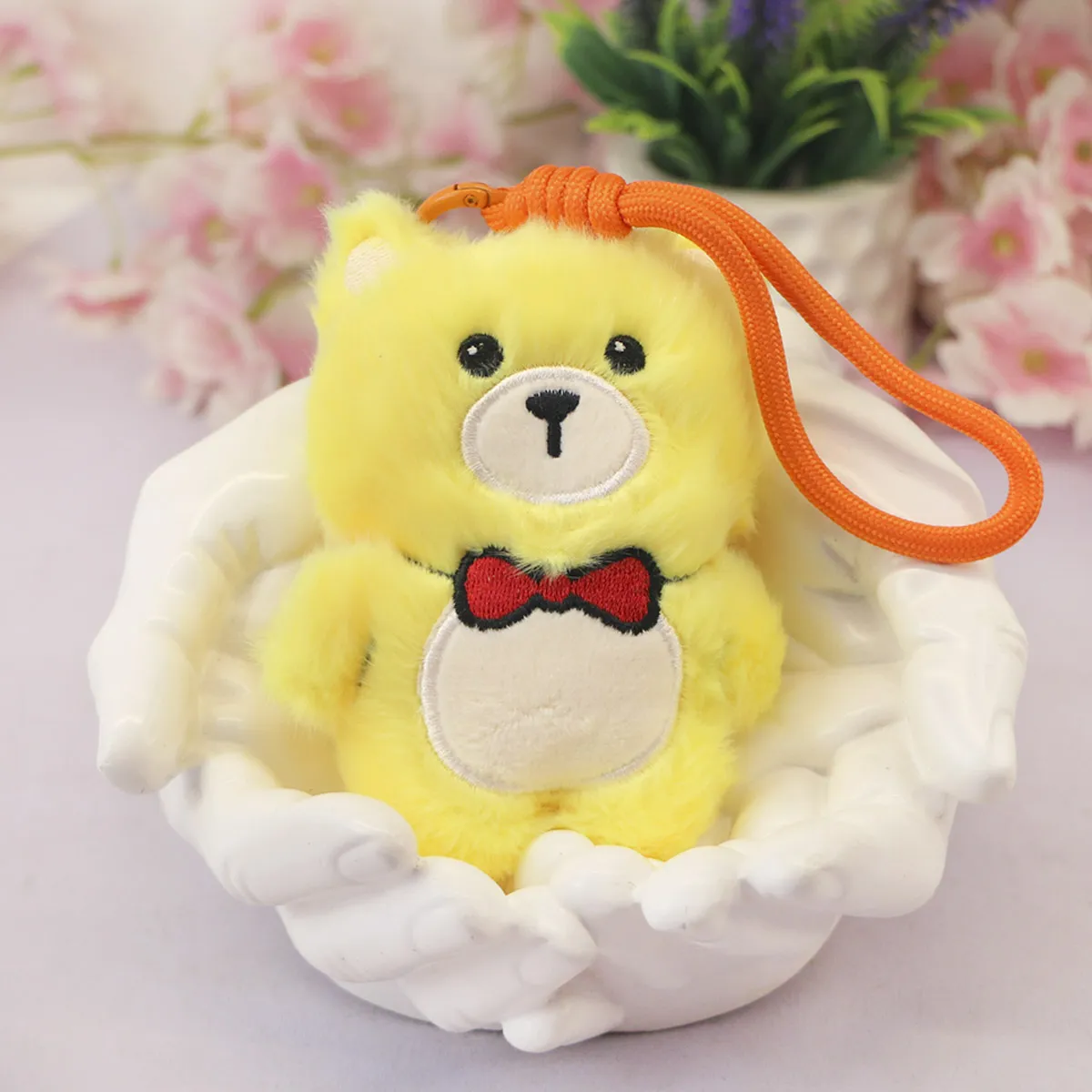Мягкая игрушка с кольцом, Медведь с красной бабочкой, 11 см., 3+ от plush.team
