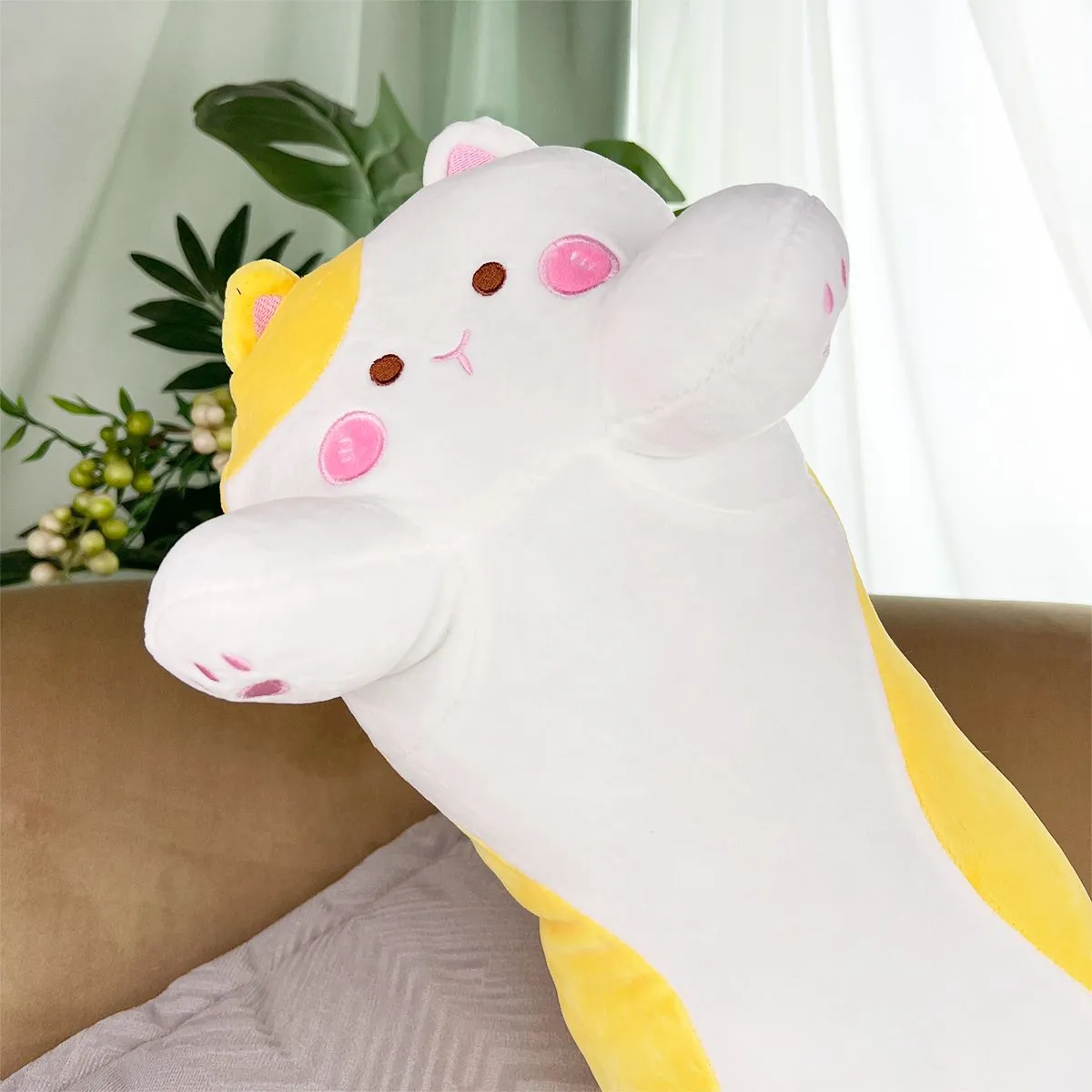 Кот подушка желтый с розовыми щеками, 70 см от plush.team