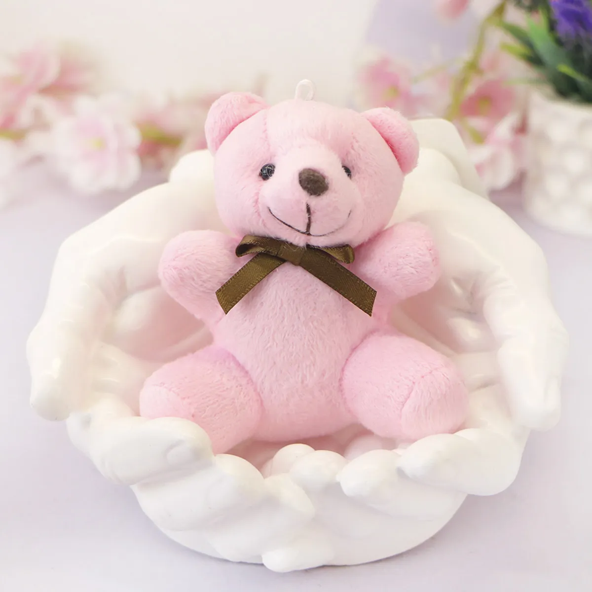 Мягкий брелок медведь сидячий с бантом, 10 см от plush.team