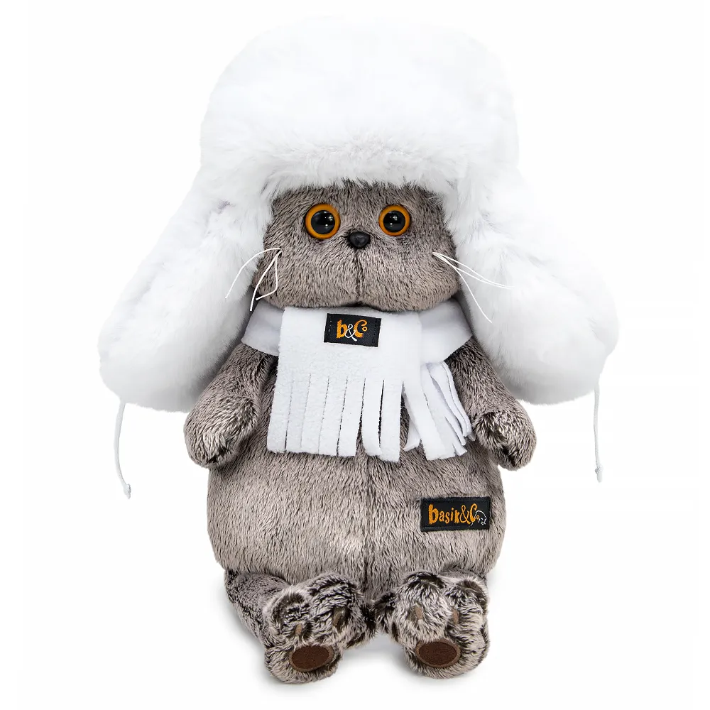 фото игрушки Игрушка Кот Басик в белой меховой шапке Ks22-302