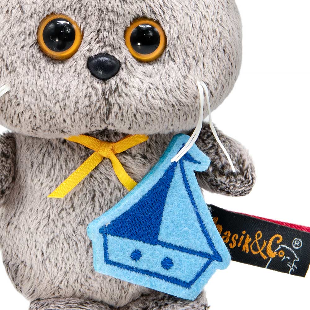 Кот Басик с корабликом, игрушка с кольцом, 11 см от plush.team