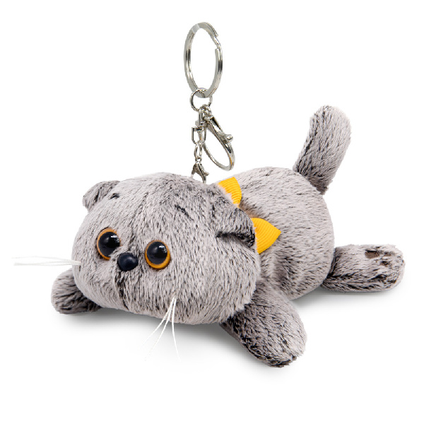фото игрушки Кот Басик с бантиком лежачий, игрушка с кольцом, 11 см