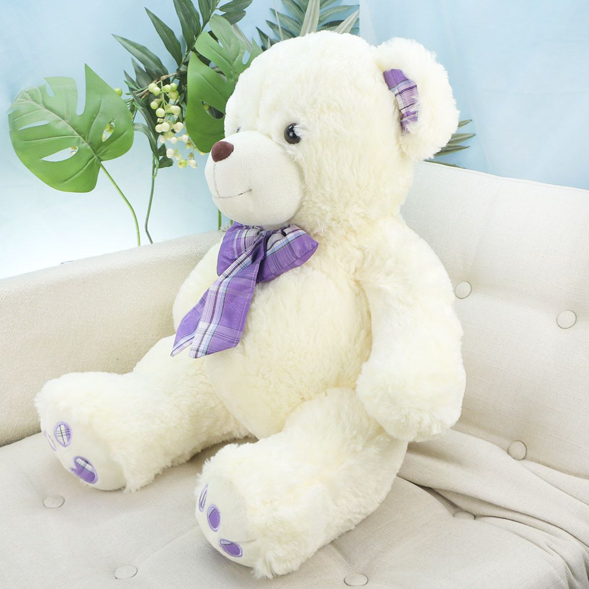 Медведь Стас в бантом, 50(65) см (Белый) от plush.team